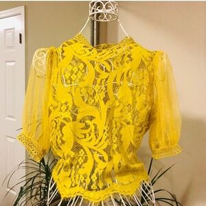 Yellow Lace Blouse (No Lining Inside) Various Size